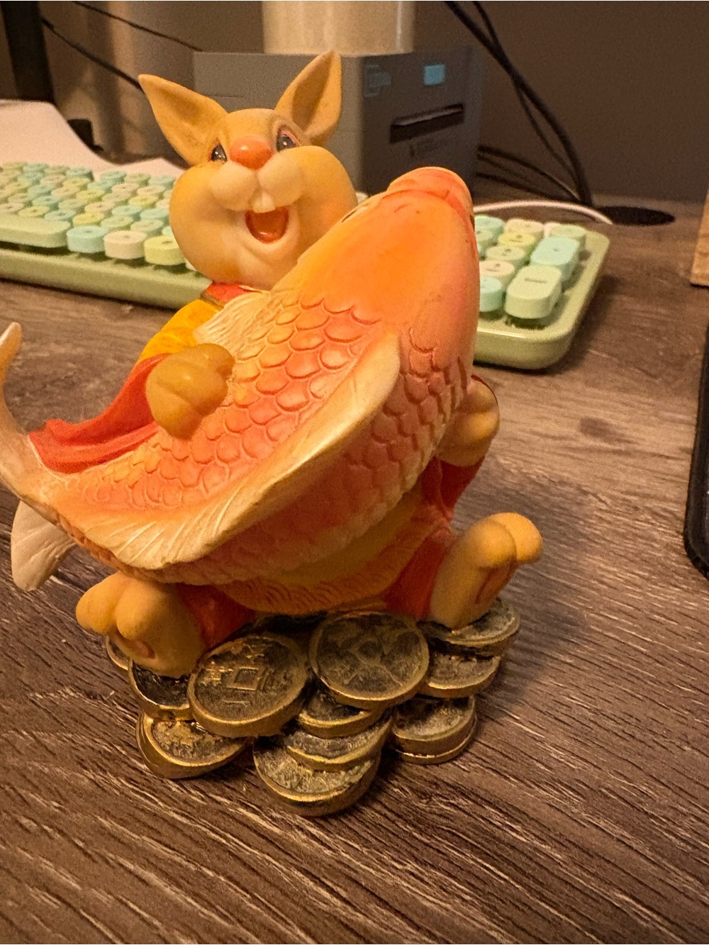 Vintage Decorative Orange Fish & Rabbit Figurine - Pets Fish Accent